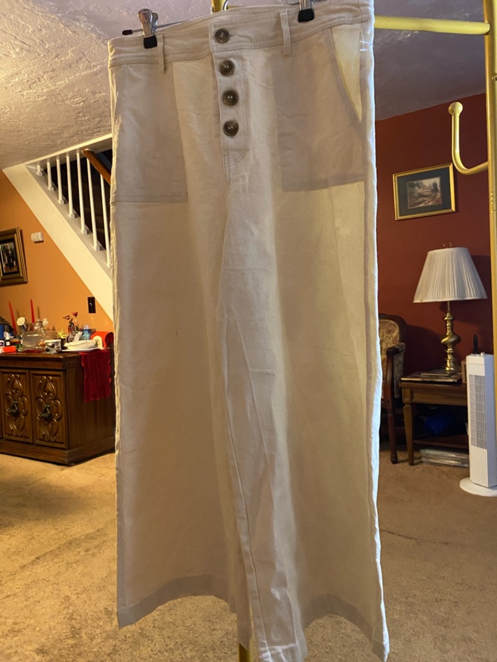 Women White Button-Fly Cotton Pants